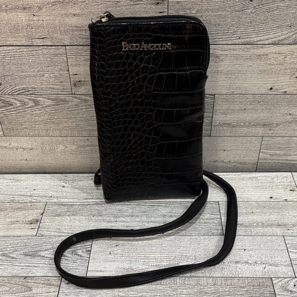 Enzo Angiolini Black Croc-Embossed Women's Wallet Bag